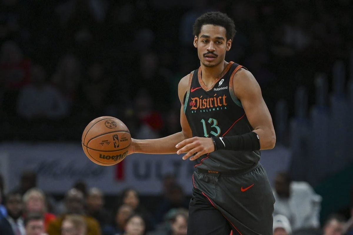 Dec 15, 2023; Washington, District of Columbia, USA;  Washington Wizards guard Jordan Poole (13) dribbles during the game against the Indiana Pacers at Capital One Arena. Washington Wizards defeated Indiana Pacers 137-123.