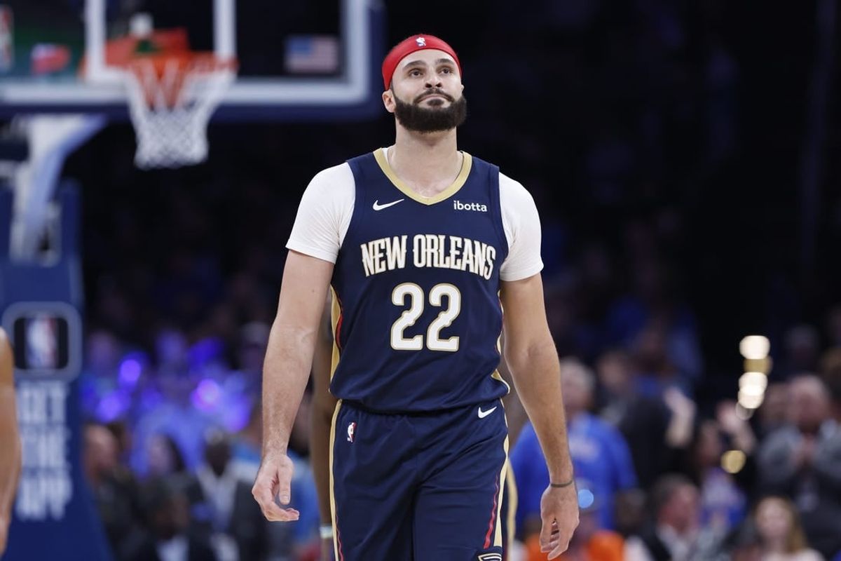 Nov 1, 2023; Oklahoma City, Oklahoma, USA; New Orleans Pelicans forward Larry Nance Jr. (22) walks down the court during the second half against the Oklahoma City Thunder at Paycom Center. New Orleans won 110-106.