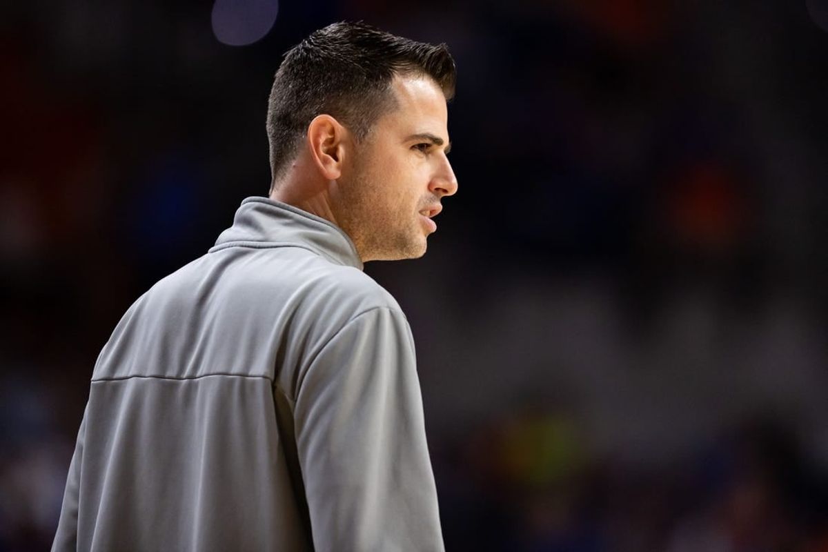Nov 17, 2023; Gainesville, Florida, USA; Florida Gators head coach Todd Golden looks on during the first half against the Florida State Seminoles at Exactech Arena at the Stephen C. O'Connell Center.