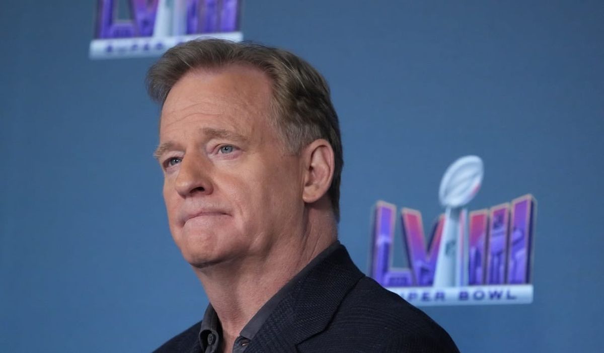 Feb 5, 2024; Las Vegas, NV, USA; NFL commissioner Roger Goodell speaks at a press conference in advance of Super Bowl LVIII between the Kansas City Chiefs and San Francisco 49ers at Allegiant Stadium.