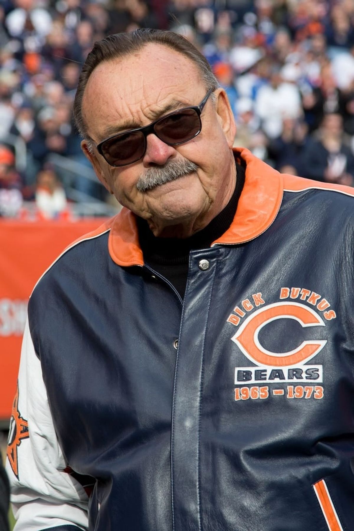 Nov 24, 2019; Chicago, IL, USA; Chicago Bears former linebacker Dick Butkus stands on the sidelines during the game between the Chicago Bears and the New York Giants at Soldier Field.
