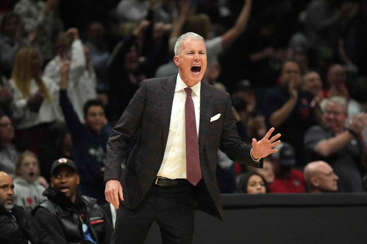 Dec 2, 2023; Las Vegas, Nevada, USA; Southern California Trojans head coach Andy Enfield reacts in the first half against the Gonzaga Bulldogs during the Legends of Basketball Las Vegas Invitational at MGM Grand Garden Arena.