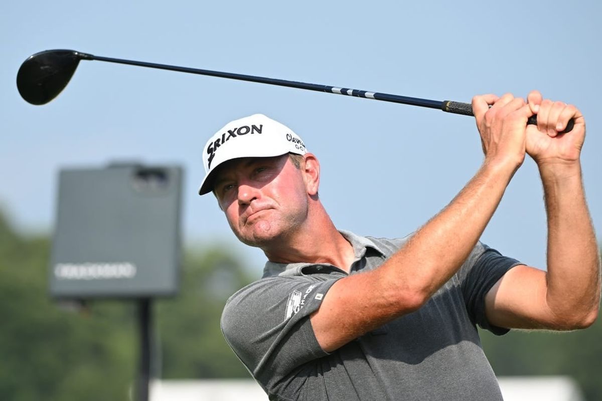 Aug 24, 2023; Atlanta, Georgia, USA; Lucas Glover tees off on the 16th hole during the first round of the TOUR Championship golf tournament at East Lake Golf Club.