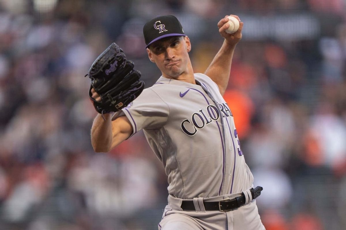 Sep 10, 2023; San Francisco, California, USA;  Colorado Rockies relief pitcher Brent Suter (39) pitches during the sixth inning against the San Francisco Giants at Oracle Park.
