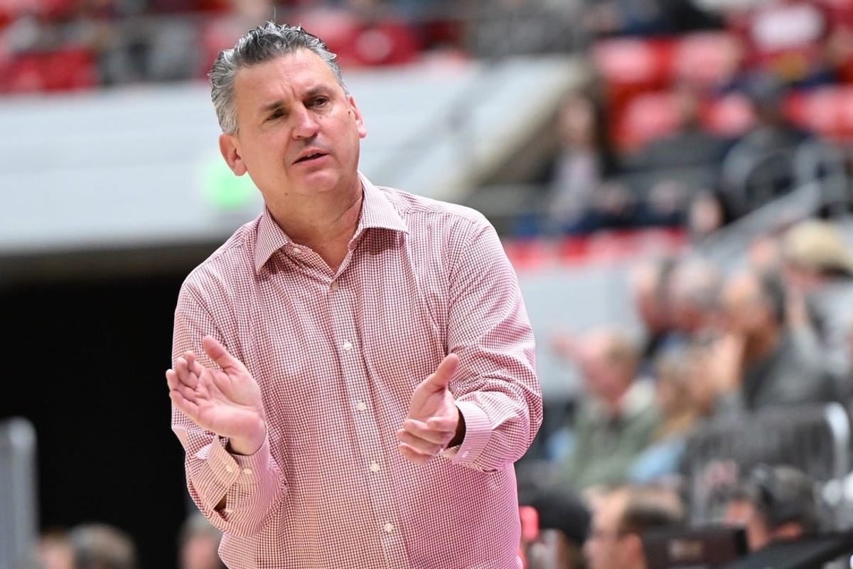 Jan 27, 2024; Pullman, Washington, USA; Washington State Cougars head coach Kyle Smith looks on during a game against the Colorado Buffaloes in the second half at Friel Court at Beasley Coliseum. Washington State won 78-69.