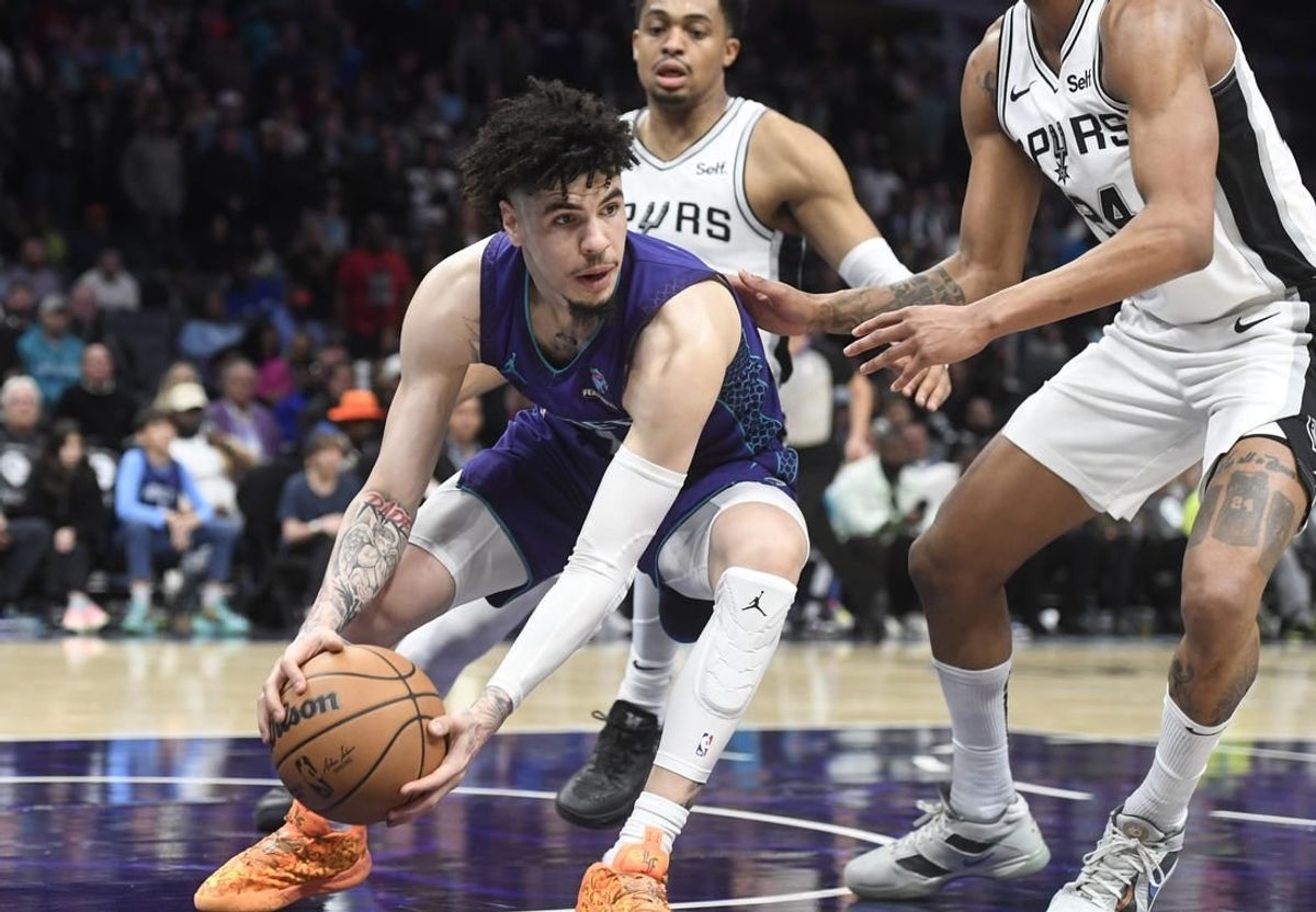 Jan 19, 2024; Charlotte, North Carolina, USA;  Charlotte Hornets guard LaMelo Ball (1) gets an inbound ball during the second half against the Charlotte Hornets at the Spectrum Center.
