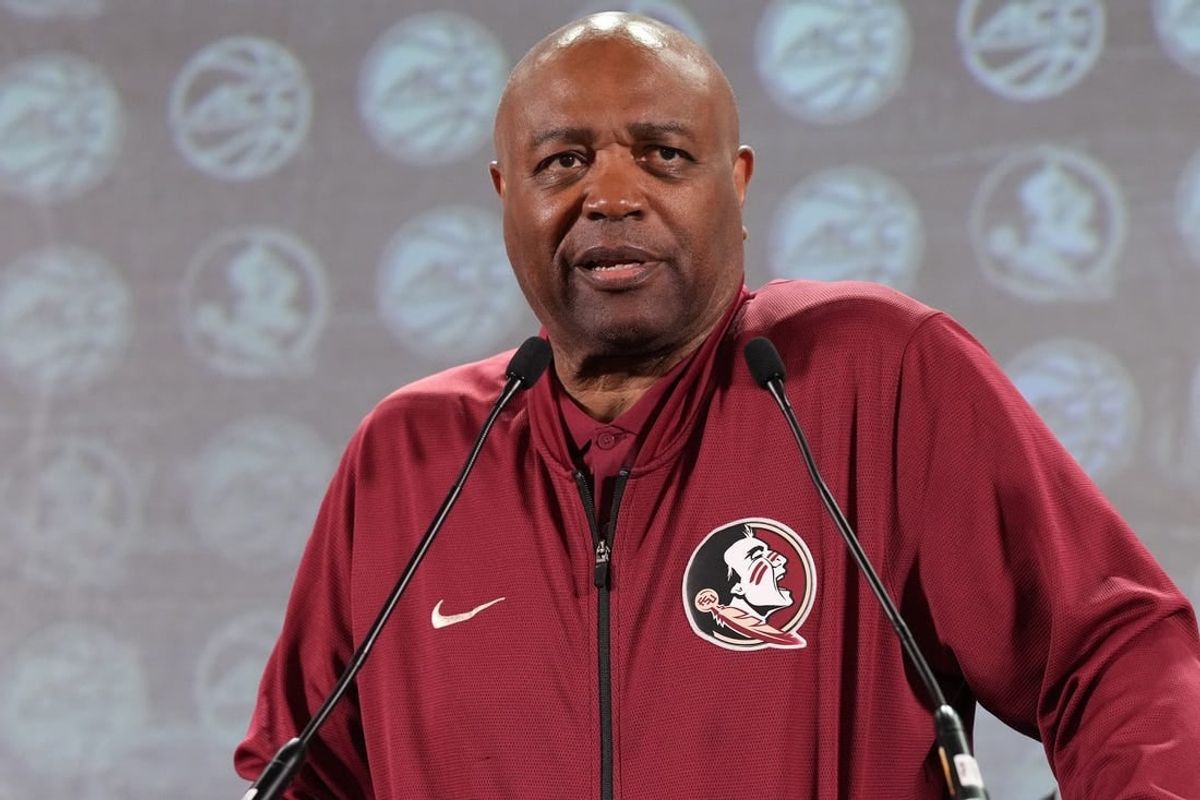 Oct 25, 2023; Charlotte, NC, USA;  Florida State Seminoles head coach Leonard Hamilton speaks to the media during the ACC Tipoff at Hilton Charlotte Uptown.