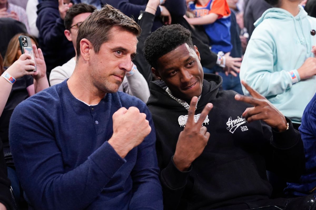 Aaron Rodgers and Sauce Gardner at MSG