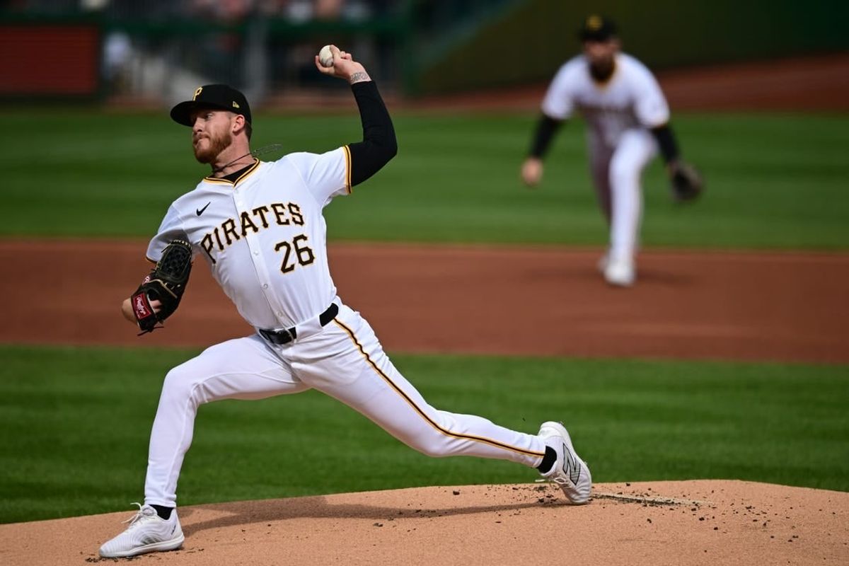 Apr 6, 2024; Pittsburgh, Pennsylvania, USA; Pittsburgh Pirates pitcher Bailey Falter (26) throws against the Baltimore Orioles during the first inning at PNC Park.