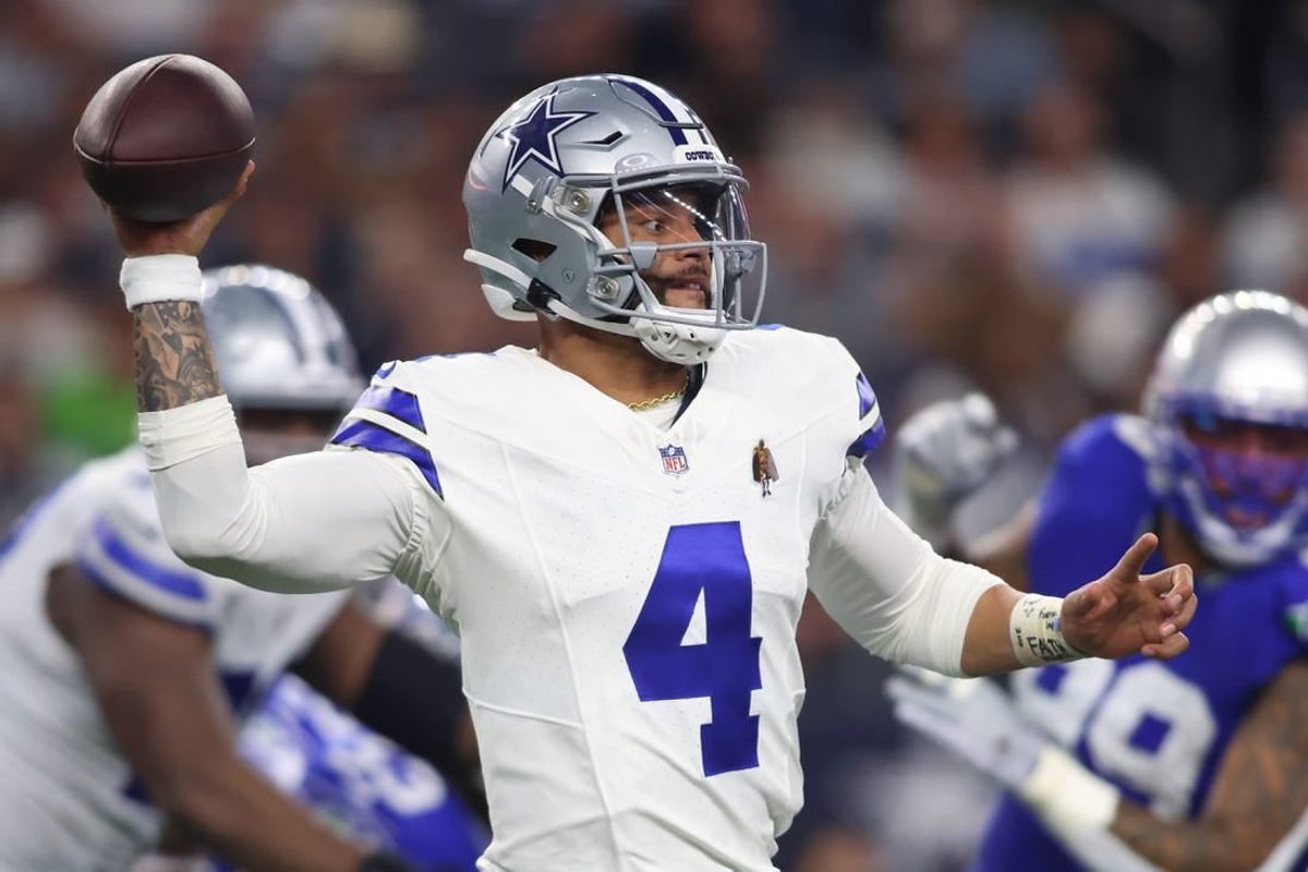 Nov 30, 2023; Arlington, Texas, USA; Dallas Cowboys quarterback Dak Prescott (4) throws a pass against the Seattle Seahawks during the second half at AT&T Stadium.