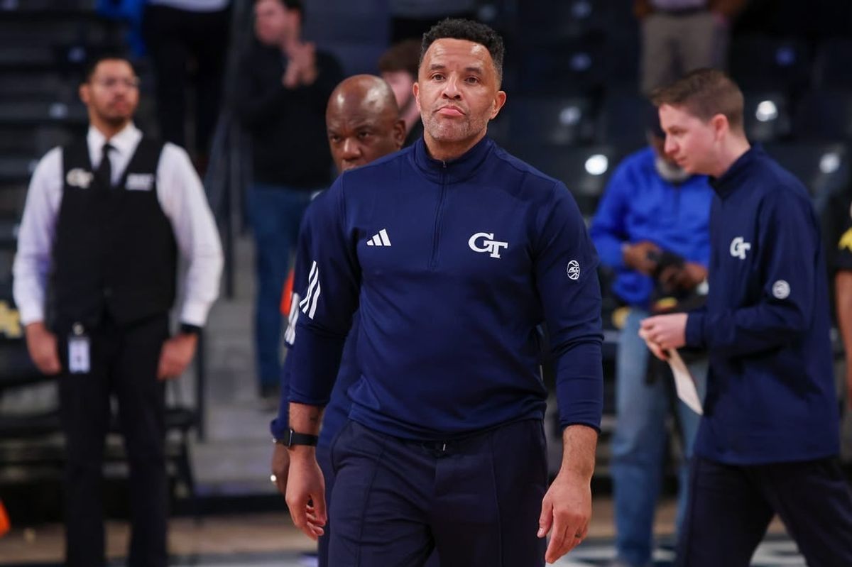 Feb 6, 2024; Atlanta, Georgia, USA; Georgia Tech Yellow Jackets head coach Damon Stoudamire reacts after a loss against the Wake Forest Demon Deacons at McCamish Pavilion.