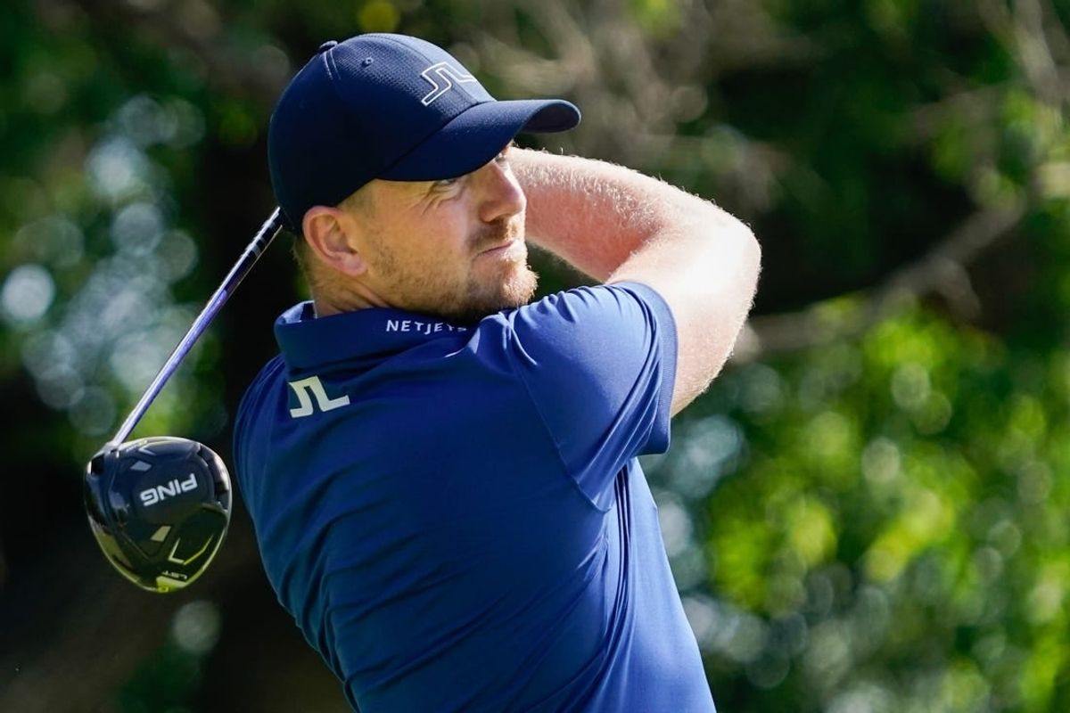 May 2, 2024; McKinney, Texas, USA; Matt Wallace plays his shot from the ninth tee during the first round of THE CJ CUP Byron Nelson golf tournament.