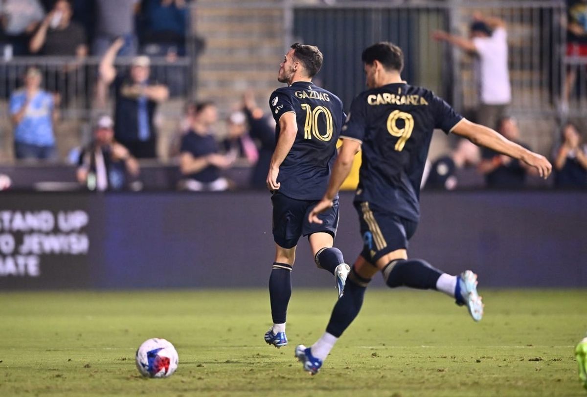 Oct 4, 2023; Philadelphia, Pennsylvania, USA; Philadelphia Union midfielder Deniel Gazdag (10) runs off the field after scoring a goal in the first half against the Atlanta United at Subaru Park.
