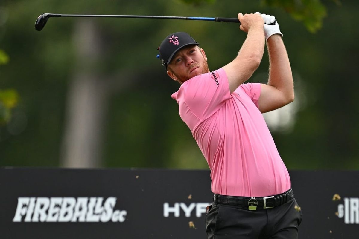 Sep 24, 2023; Sugar Grove, Illinois, USA; Talor Gooch tees off from the 11th tee during the final round of the LIV Golf Chicago golf tournament at Rich Harvest Farms.