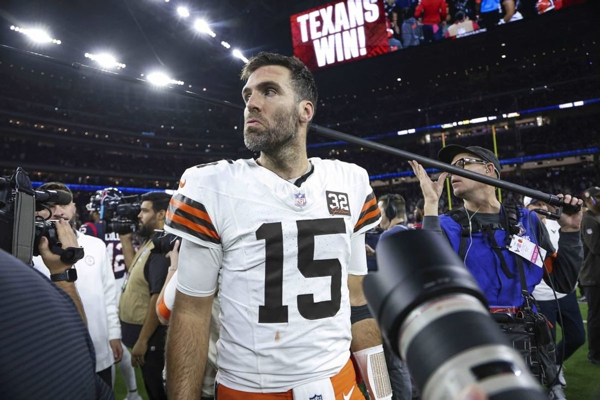 Jan 13, 2024; Houston, Texas, USA; Cleveland Browns quarterback Joe Flacco (15) on the field after a 2024 AFC wild card game against the Houston Texans at NRG Stadium.