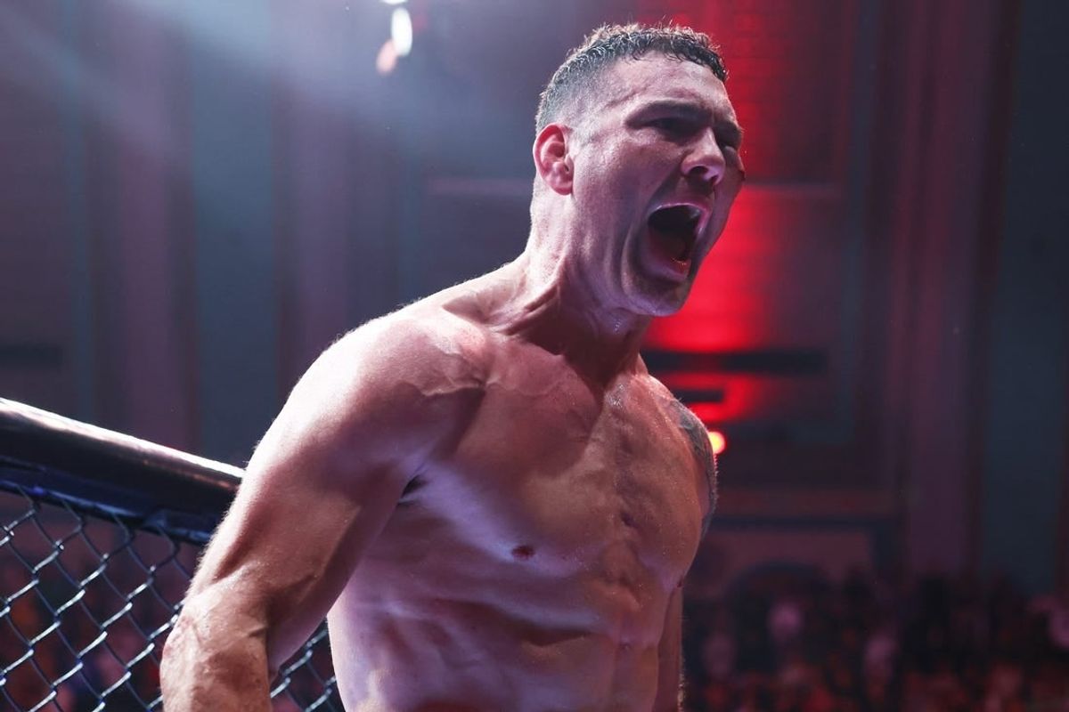 Mar 30, 2024; Atlantic City, New Jersey, USA; Chris Weidman (red gloves) celebrates after defeating Bruno Silva (not pictured) during UFC Fight Night at Boardwalk Hall.