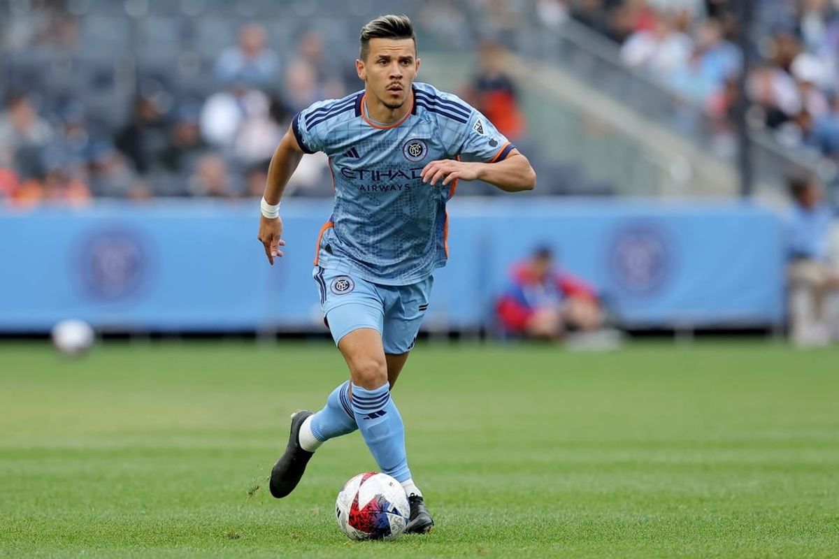 Jun 3, 2023; New York, New York, USA; New York City FC midfielder Alfredo Morales (7) controls the ball against the New England Revolution during the first half at Yankee Stadium.