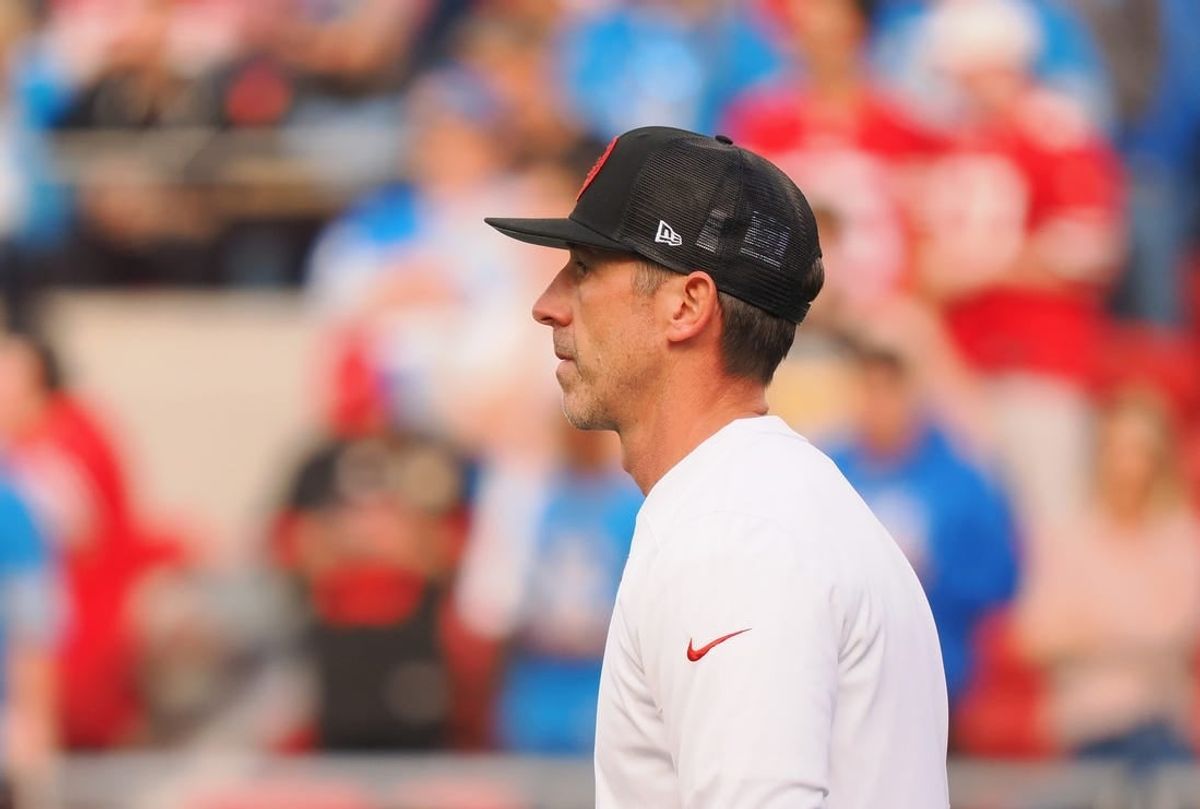 Jan 28, 2024; Santa Clara, California, USA; San Francisco 49ers head coach Kyle Shanahan looks on before the NFC Championship football game against the Detroit Lions at Levi's Stadium.