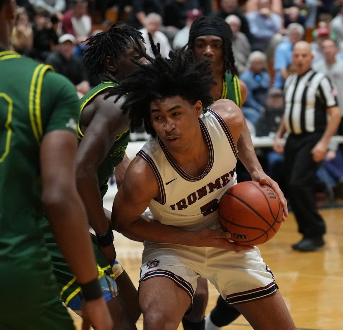 Dylan Harper of Don Bosco comes down with the rebound in the first half as Don Bosco defeated St. Joseph 60-43 to win the semi final in the Bergen Jamboree played in Hackensack, NJ on February 11, 2023.

Don Bosco Defeated St Joseph 60 43 To Win The Semi Final In The Bergen Jamboree Played In Hackensack Nj On February 11 2023