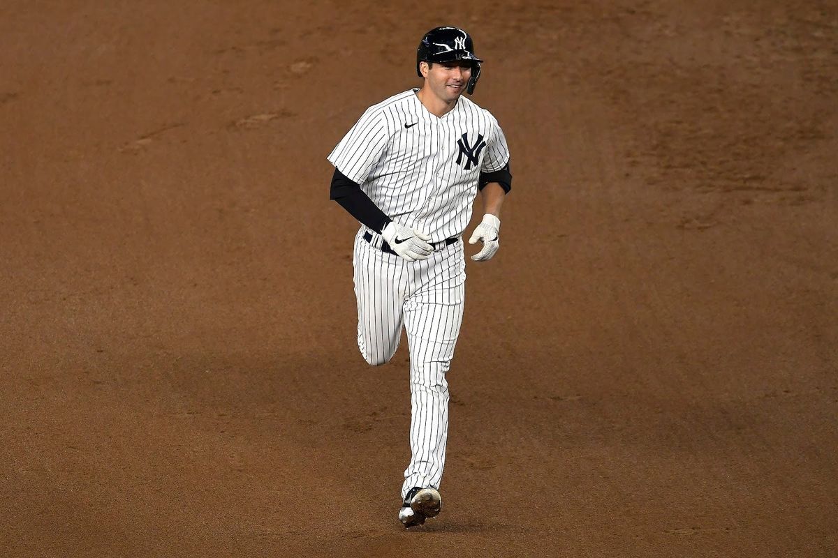 Kyle Higashioka rounds the bases after one of this three blasts Wednesday night