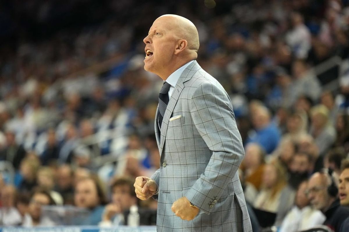 Dec 22, 2023; Los Angeles, California, USA; UCLA Bruins head coach Mick Cronin reacts against the Maryland Terrapins in the first half at Pauley Pavilion presented by Wescom.