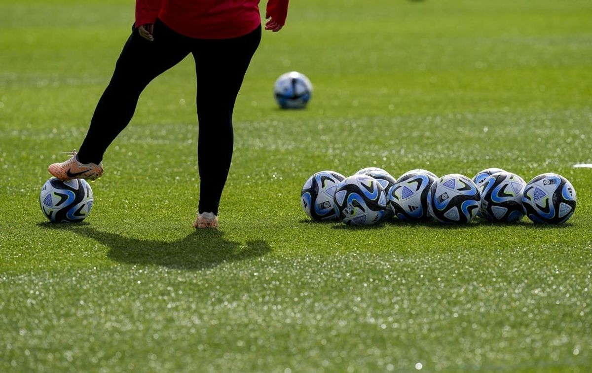 Jul 31, 2023; Auckland, NZL;  A trainer moves a fall with their foot during a U.S. women's national team at Waitakere Stadium amid the 2023 FIFA Women's World Cup.