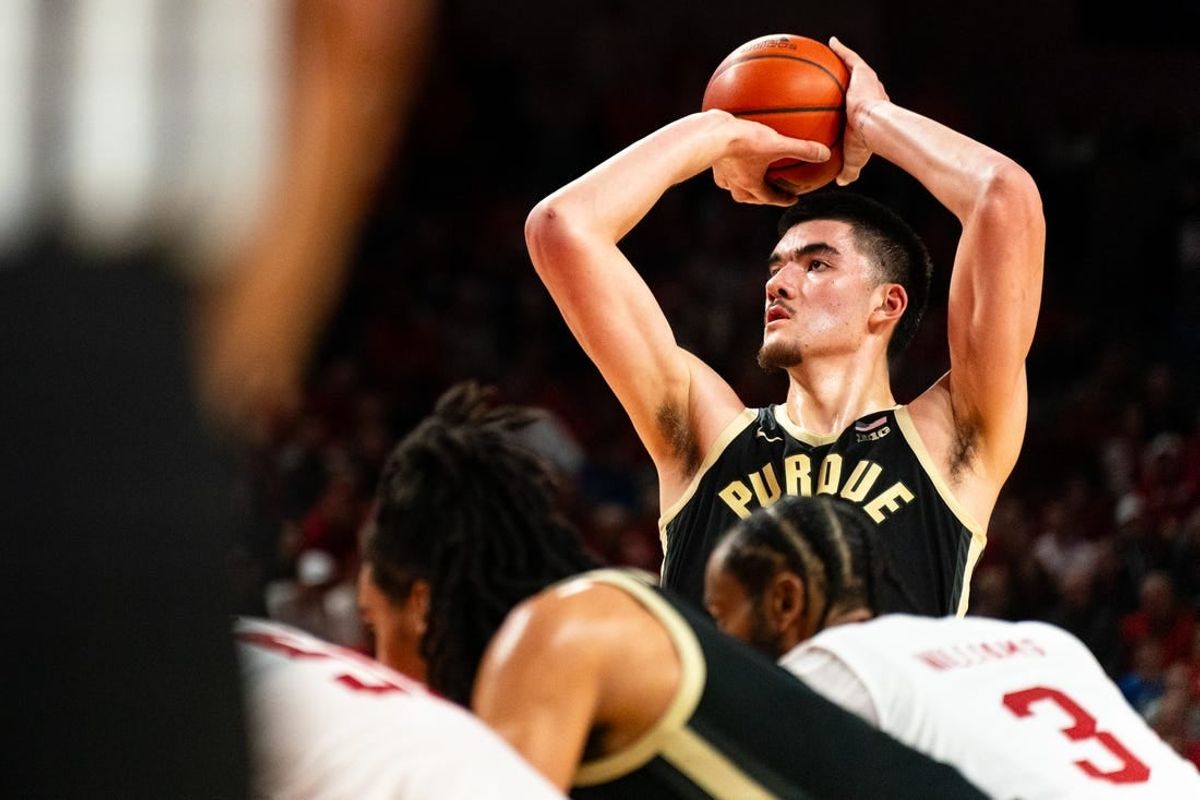Jan 9, 2024; Lincoln, Nebraska, USA; Purdue Boilermakers center Zach Edey (15) shoots a free throw against the Nebraska Cornhuskers during the second half at Pinnacle Bank Arena.