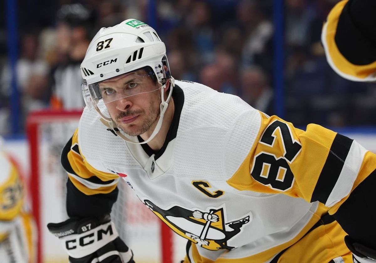 Dec 6, 2023; Tampa, Florida, USA; Pittsburgh Penguins center Sidney Crosby (87) looks on against the Tampa Bay Lightning during the third period at Amalie Arena.