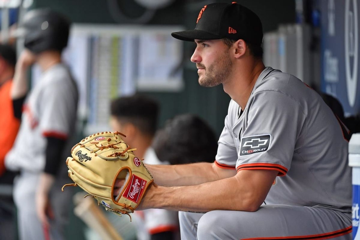 May 6, 2024; Philadelphia, Pennsylvania, USA; San Francisco Giants starting pitcher Mason Black (47) in the dugout against the Philadelphia Phillies at Citizens Bank Park.