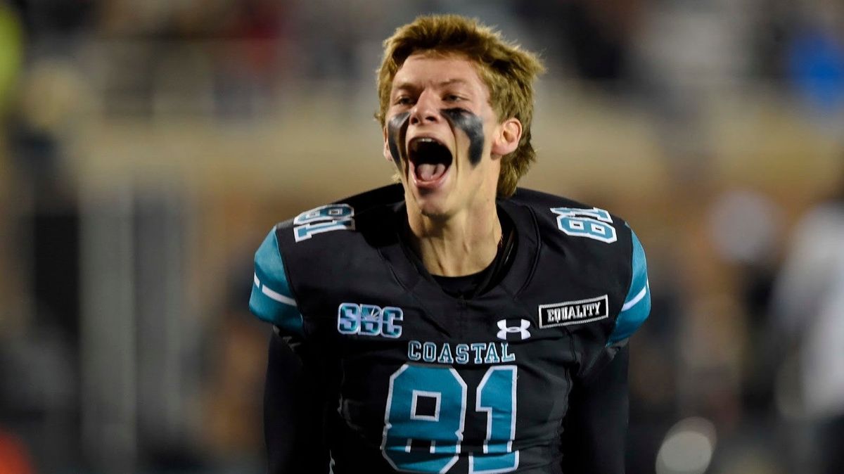 Coastal Carolina’s Payton Bunch celebrates after beating BYU on Saturday.