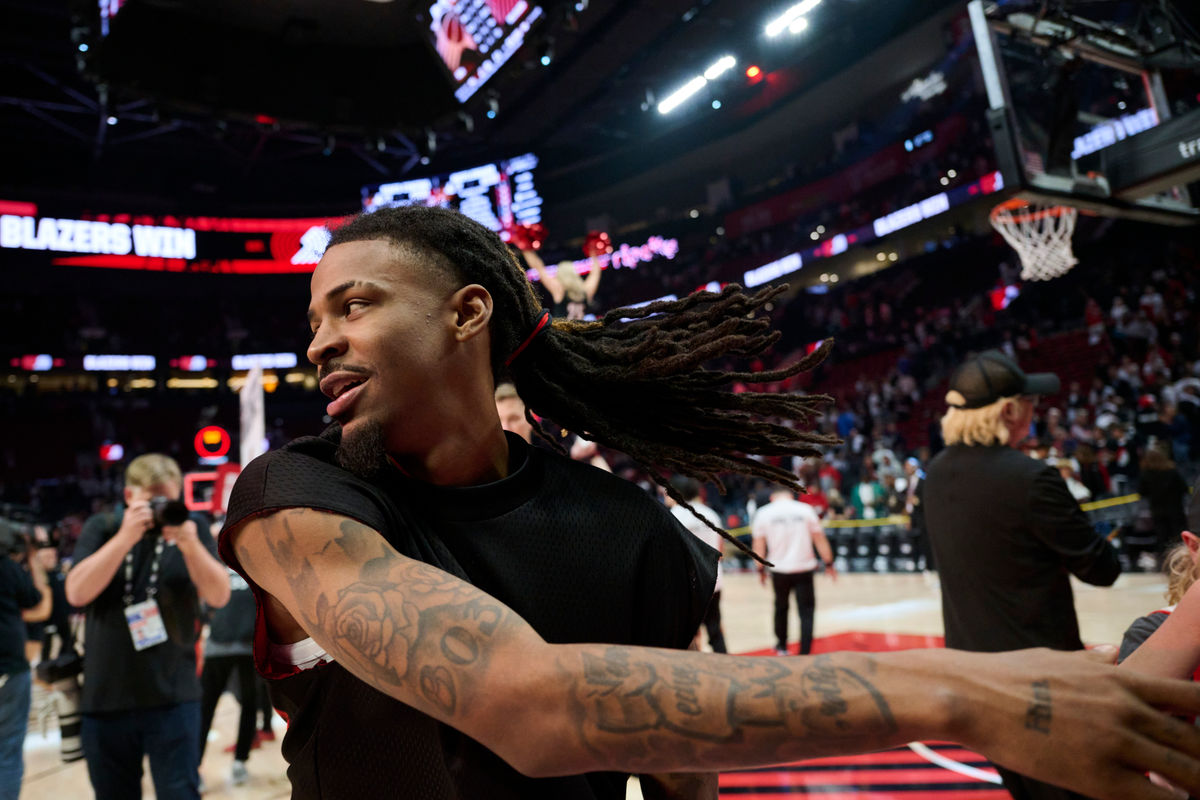 Oct 21, 2026; Portland, Oregon, USA; Portland Trail Blazers guard Ja Morant (1) runs off the court after a game against the Phoenix Suns at Moda Center. Mandatory Credit: Troy Wayrynen-Imagn Images