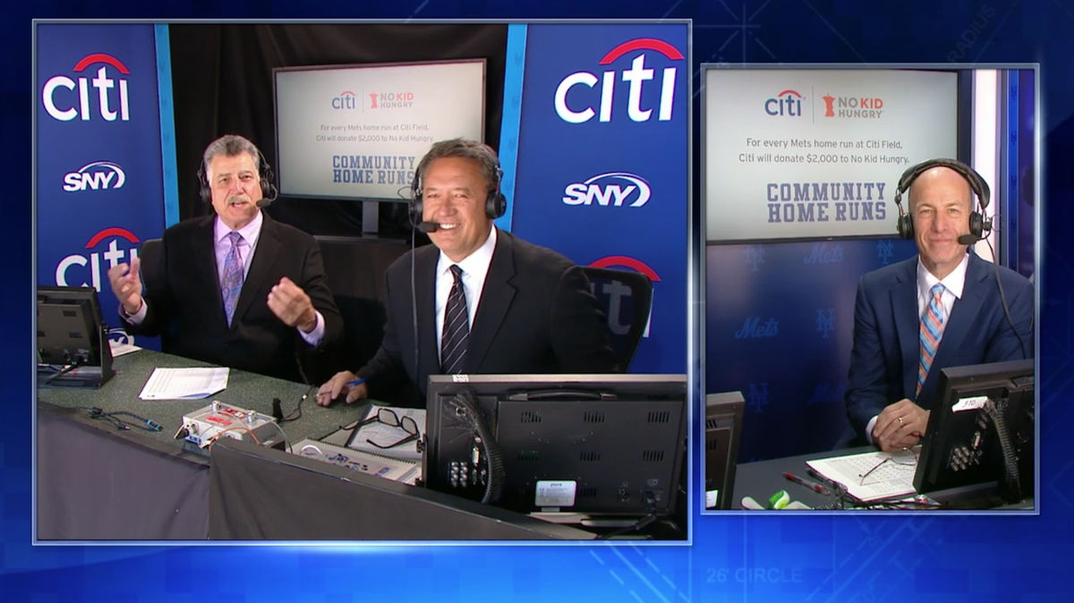 Mets broadcasters Keith Hernandez, Ron Darling and Gary Cohen.