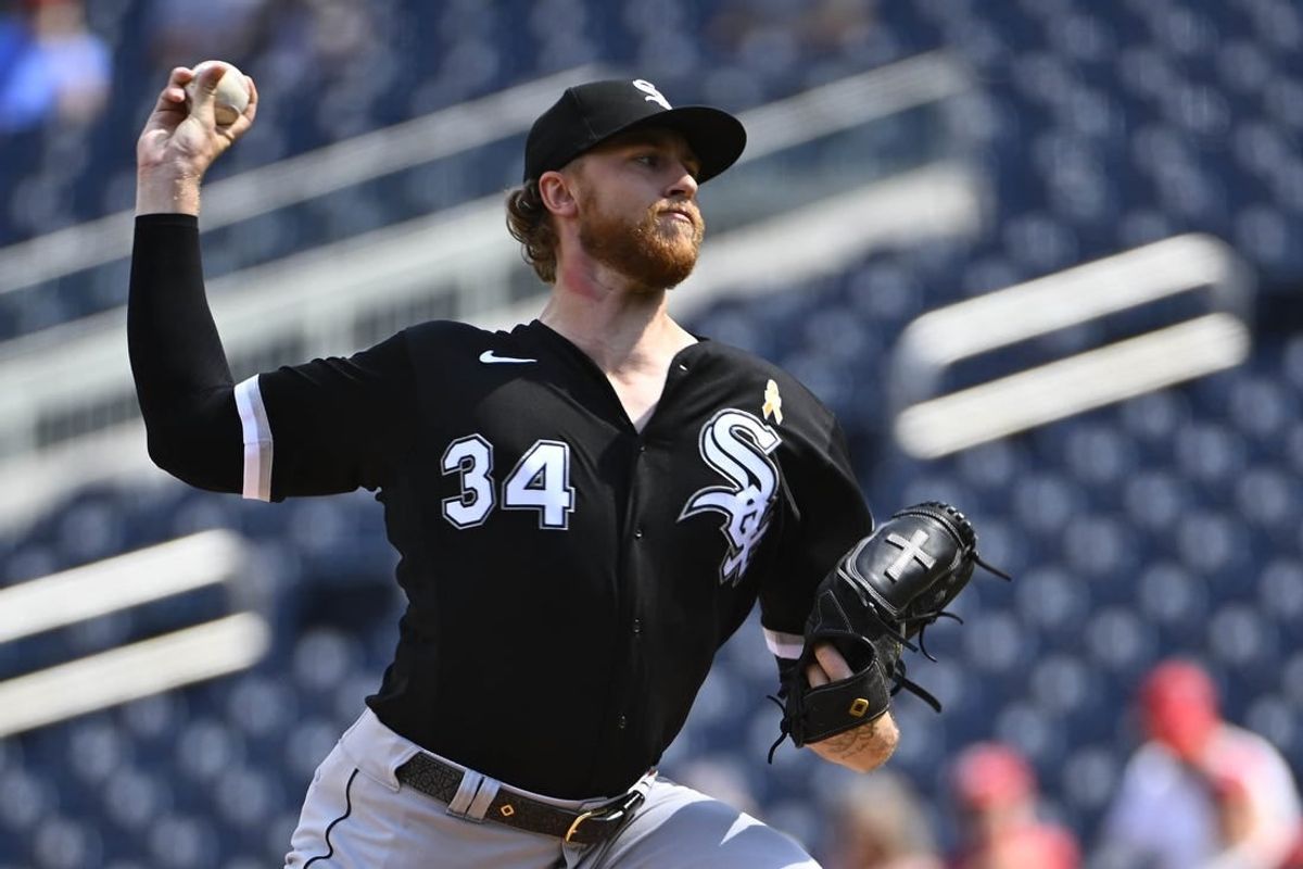 Sep 20, 2023; Washington, District of Columbia, USA; Chicago White Sox starting pitcher Michael Kopech (34) throws to the Washington Nationals during the first inning at Nationals Park.
