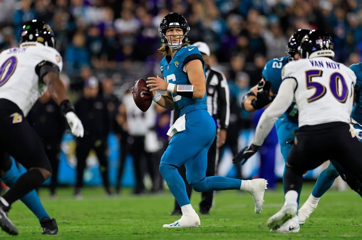 Jacksonville Jaguars quarterback Trevor Lawrence (16) looks to pass Jacksonville Jaguars quarterback Trevor Lawrence (16) looks to pass during the second quarter of a regular season NFL football matchup Sunday, Dec. 17, 2023 at EverBank Stadium in Jacksonville, Fla. The Baltimore Ravens defeated the Jacksonville Jaguars 23-7. [Corey Perrine/Florida Times-Union]
