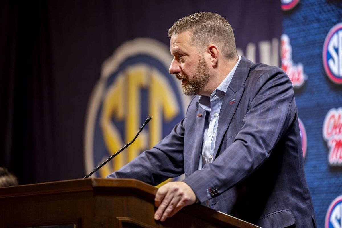 Oct 18, 2023; Brimingham, AL, USA; Mississippi Rebels head coach Chris Beard talks with the media during the SEC Basketball Tipoff at Grand Bohemian Hotel Mountain Brook.