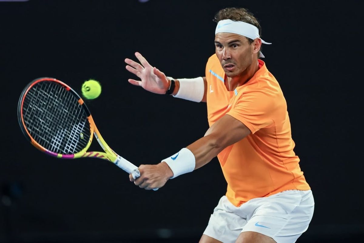 Jan 18, 2023; Melbourne, VICTORIA, Australia; Rafael Nadal during his second round match against Mackenzie Mcdonald on day three of the 2023 Australian Open tennis tournament at Melbourne Park.