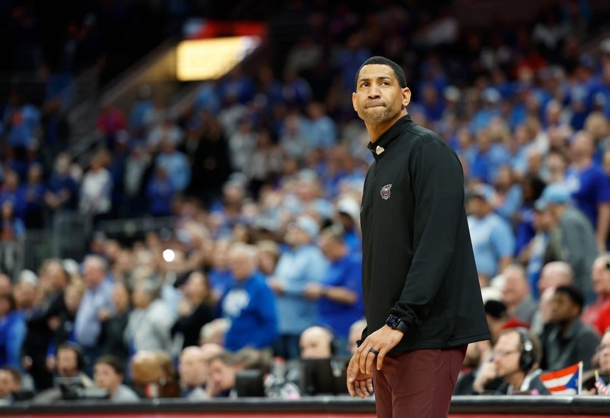 Missouri State Bears Head Coach Dana Ford during the final seconds of a Missouri Valley Conference Tournament game between Missouri State and Indiana State, Friday, March 8, 2024, at Enterprise Center in St. Louis.
