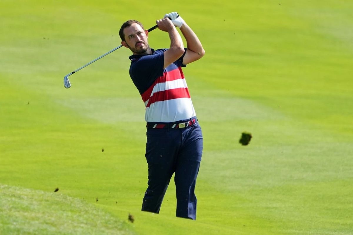 Oct 1, 2023; Rome, ITA; Team USA golfer Patrick Cantlay plays from the fairway on the second hole during the final day of the 44th Ryder Cup golf competition at Marco Simone Golf and Country Club.
