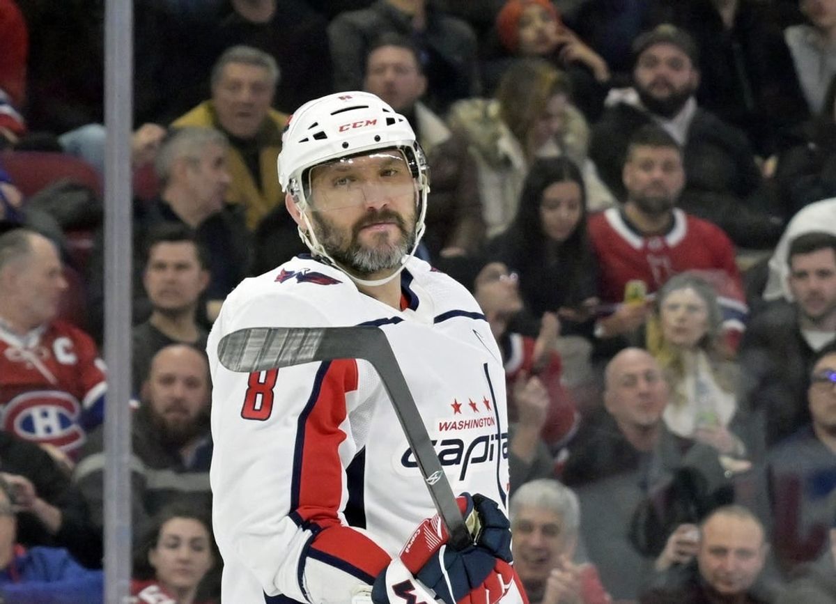 Feb 17, 2024; Montreal, Quebec, CAN; Washington Capitals forward Alex Ovechkin (8) prepares for a face off against the Montreal Canadiens during the third period at the Bell Centre.