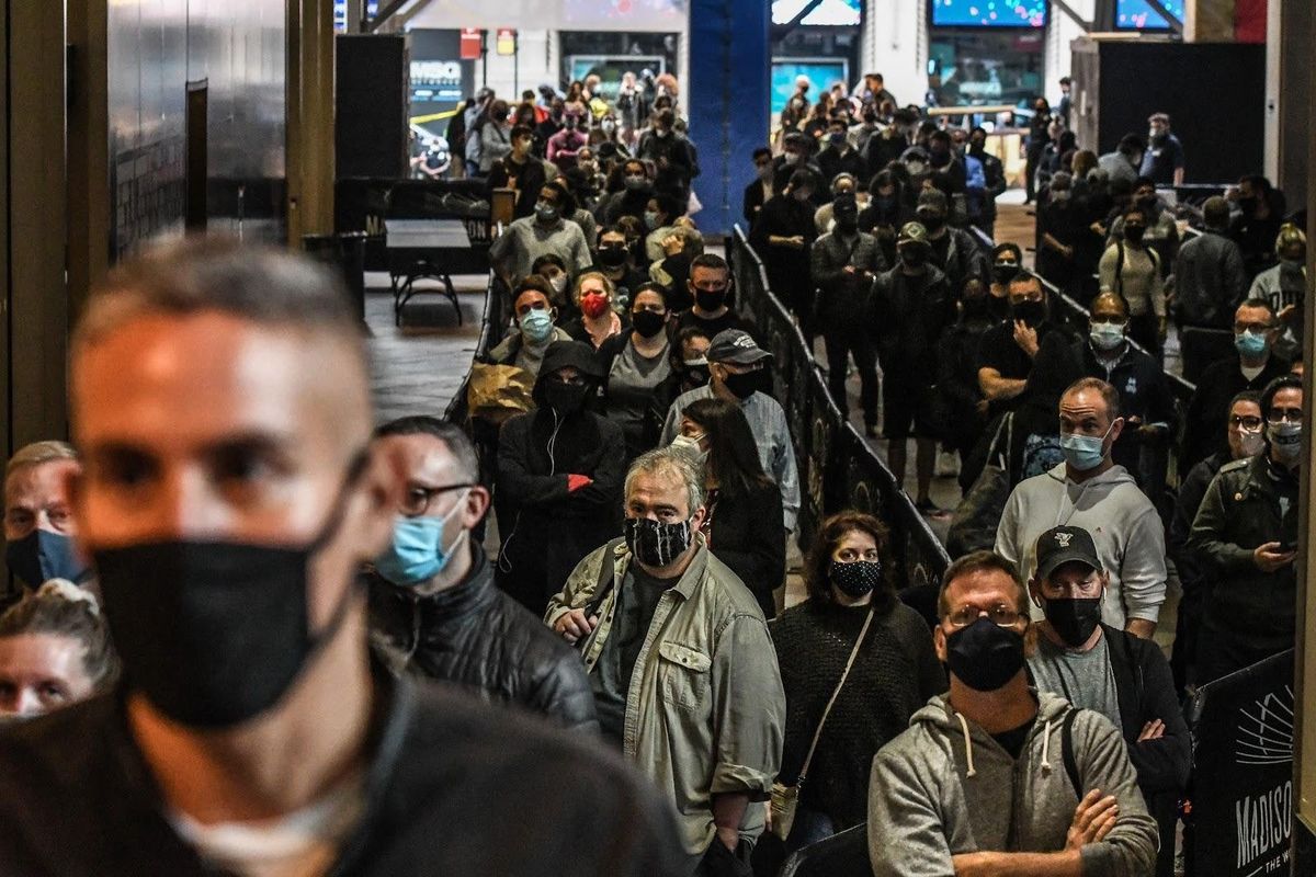 Voters line up at Madison Square Garden in New York.