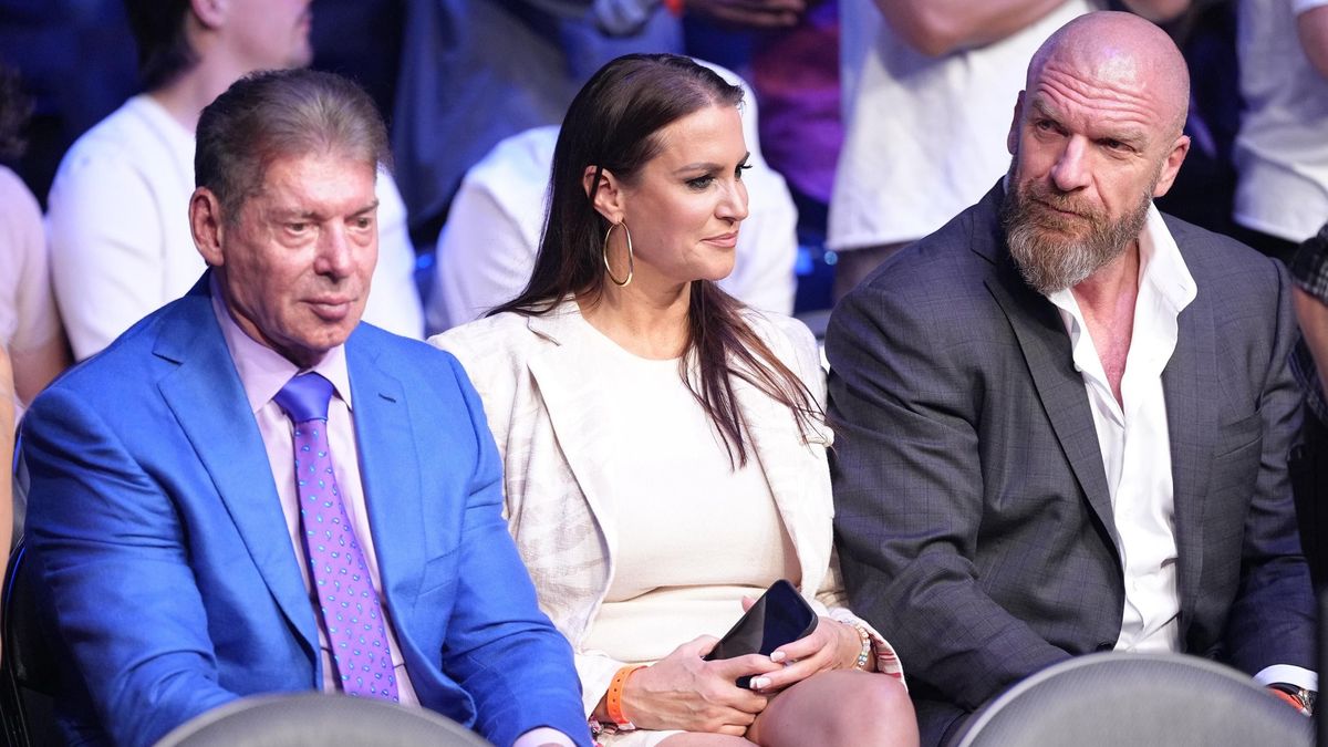 (From left) Vince McMahon, Stephanie McMahon, and Paul “Triple H” Levesque