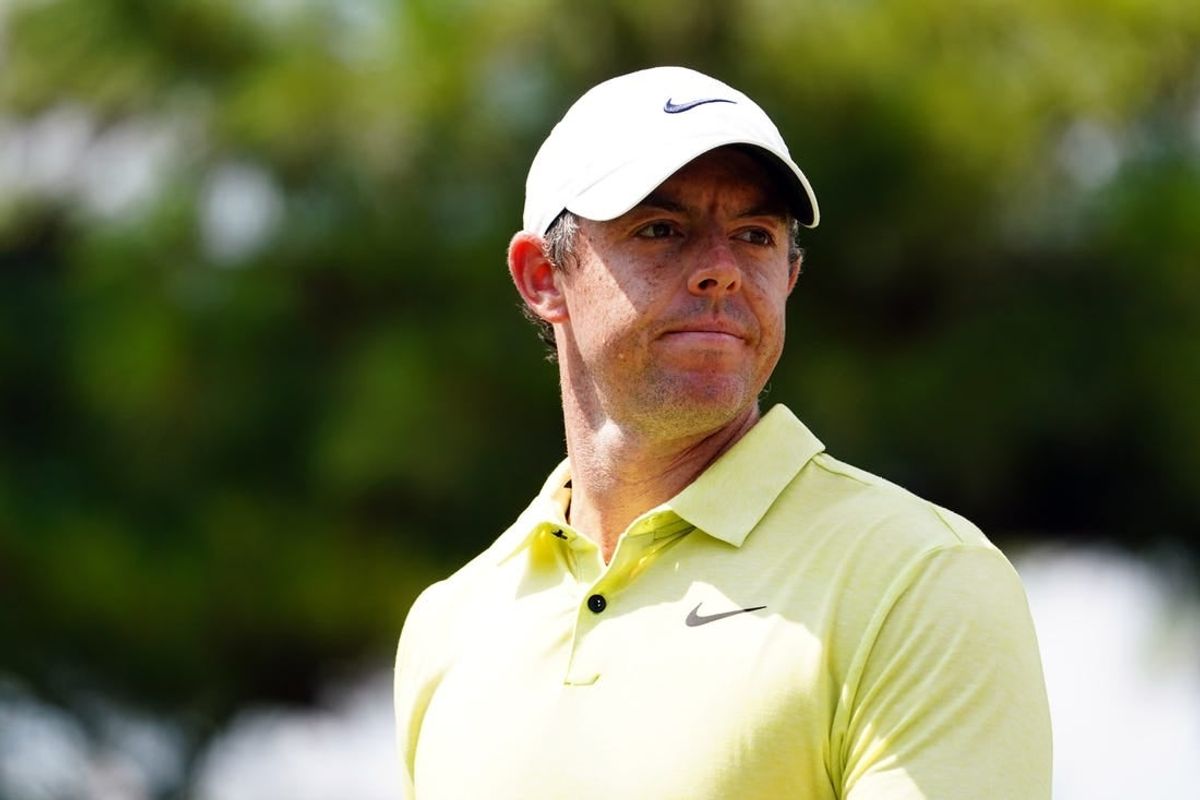 Aug 26, 2023; Atlanta, Georgia, USA; Rory McIlroy reacts to his putt on the third green during the third round of the TOUR Championship golf tournament at East Lake Golf Club.