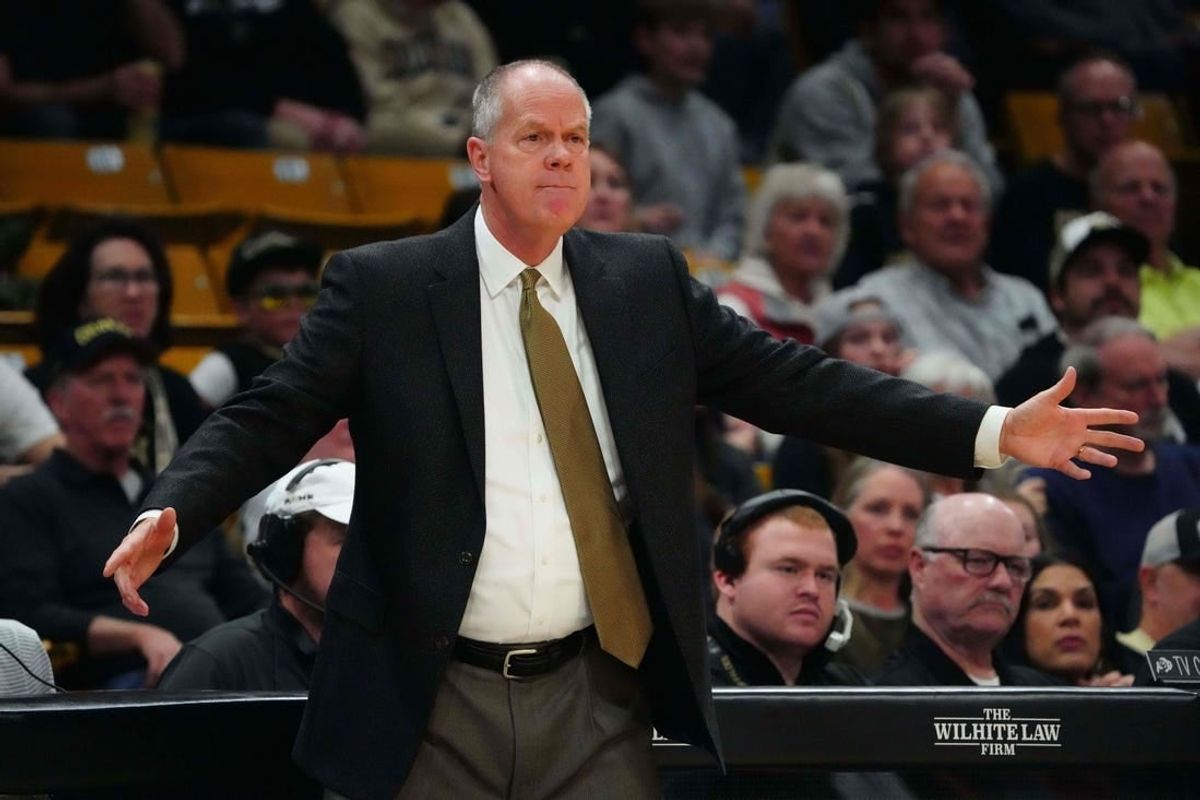Feb 24, 2024; Boulder, Colorado, USA; Colorado Buffaloes head coach Tad Boyle during the first half against the Utah Utes at the CU Events Center.