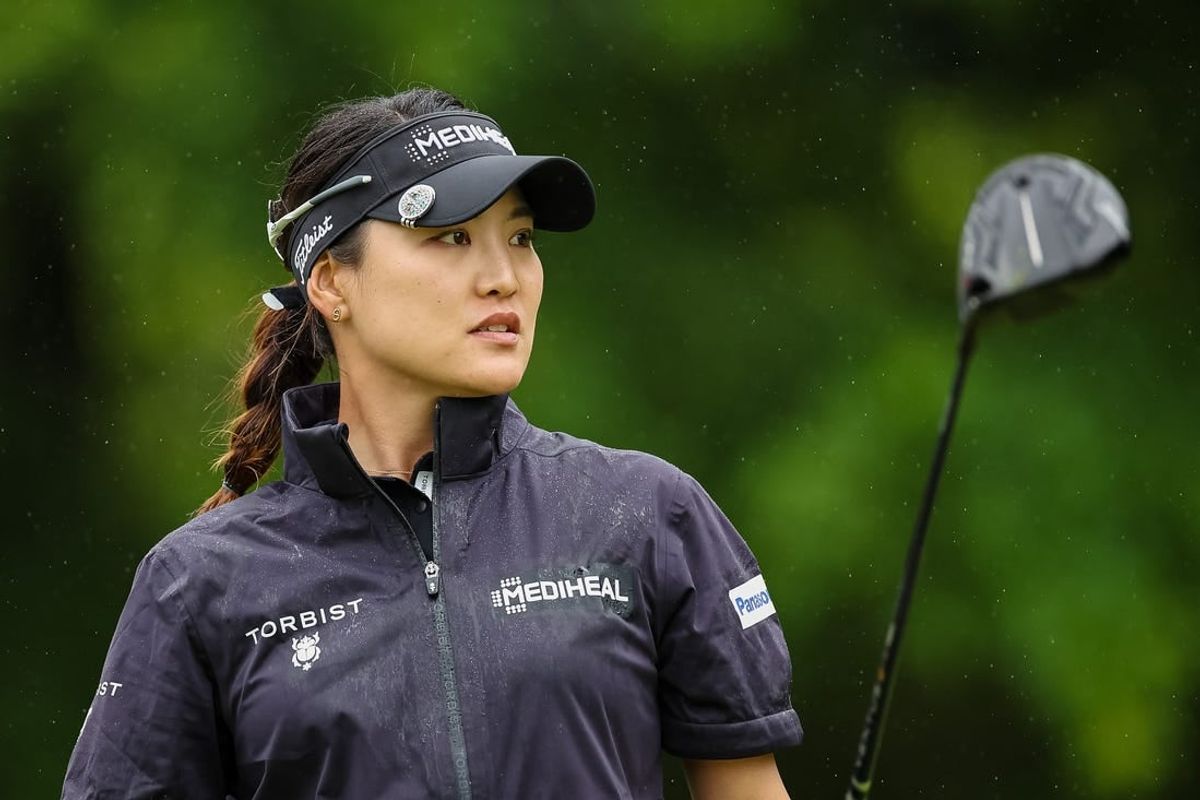 Jun 23, 2022; Bethesda, Maryland, USA; So Yeon Ryu watches her shot from the 11th tee during the first round of the KPMG Women's PGA Championship golf tournament at Congressional Country Club.