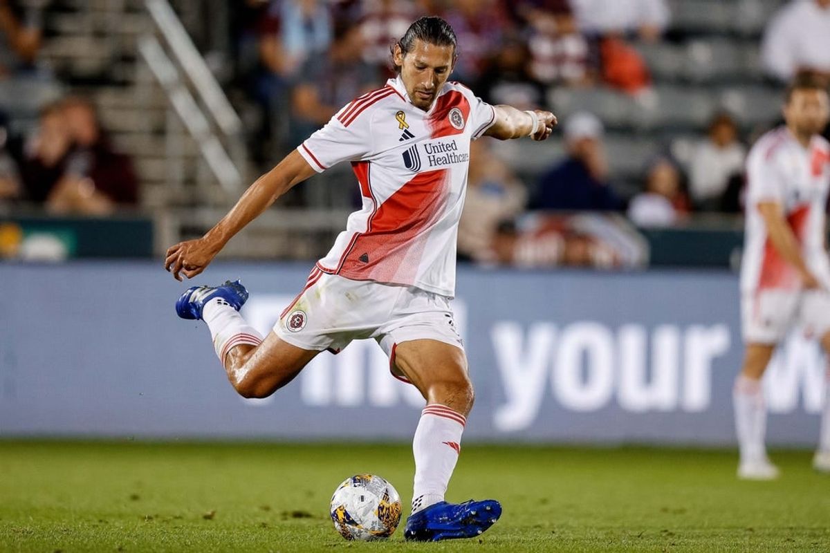 Sep 16, 2023; Commerce City, Colorado, USA; New England Revolution defender Omar Gonzalez (3) controls the ball in the first half against the Colorado Rapids at Dick's Sporting Goods Park.