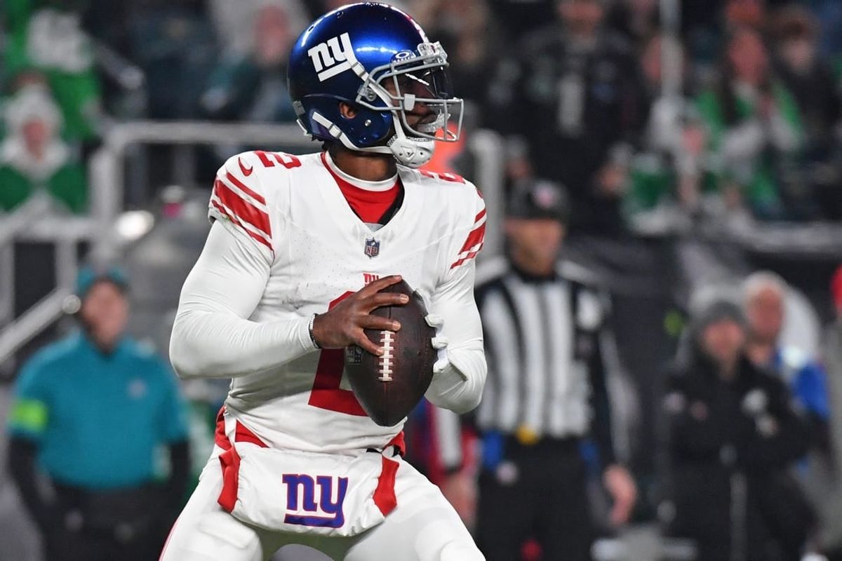 Dec 25, 2023; Philadelphia, Pennsylvania, USA; New York Giants quarterback Tyrod Taylor (2) rolls out the pocket during the third quarter against the New York Giants at Lincoln Financial Field.