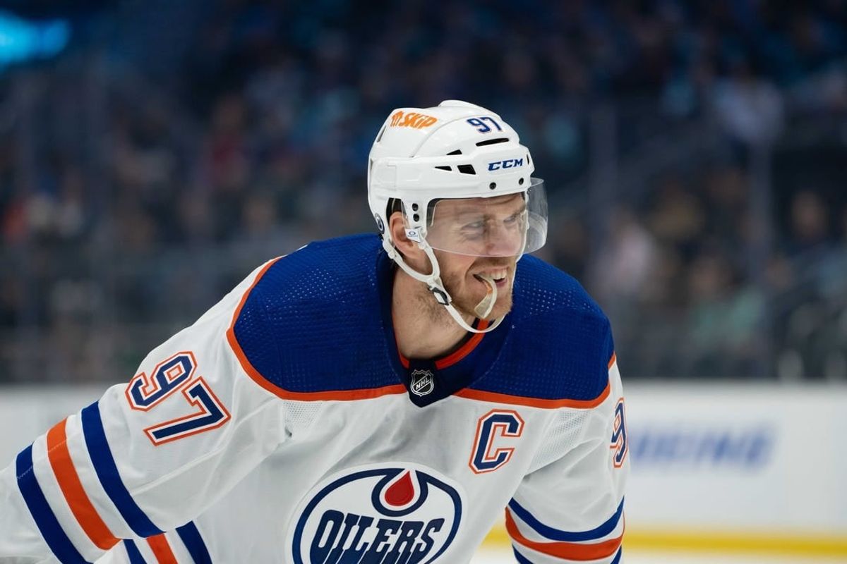Oct 2, 2023; Seattle, Washington, USA; Edmonton Oilers forward Connor McDavid (97) during a game against the Seattle Kraken at Climate Pledge Arena.