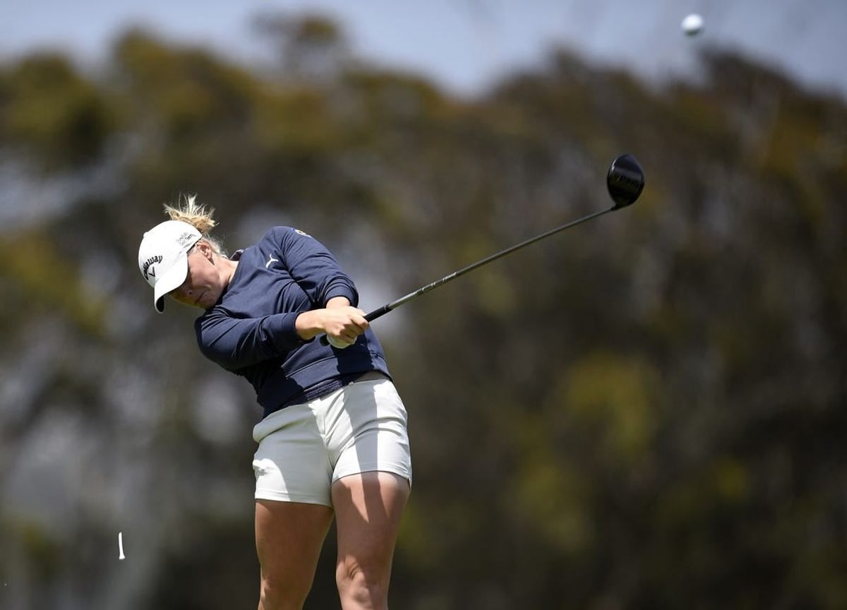 Jun 5, 2021; San Francisco, California, USA; Maja Stark plays her shot from the second tee during the third round of the U.S. Women's Open golf tournament at The Olympic Club.