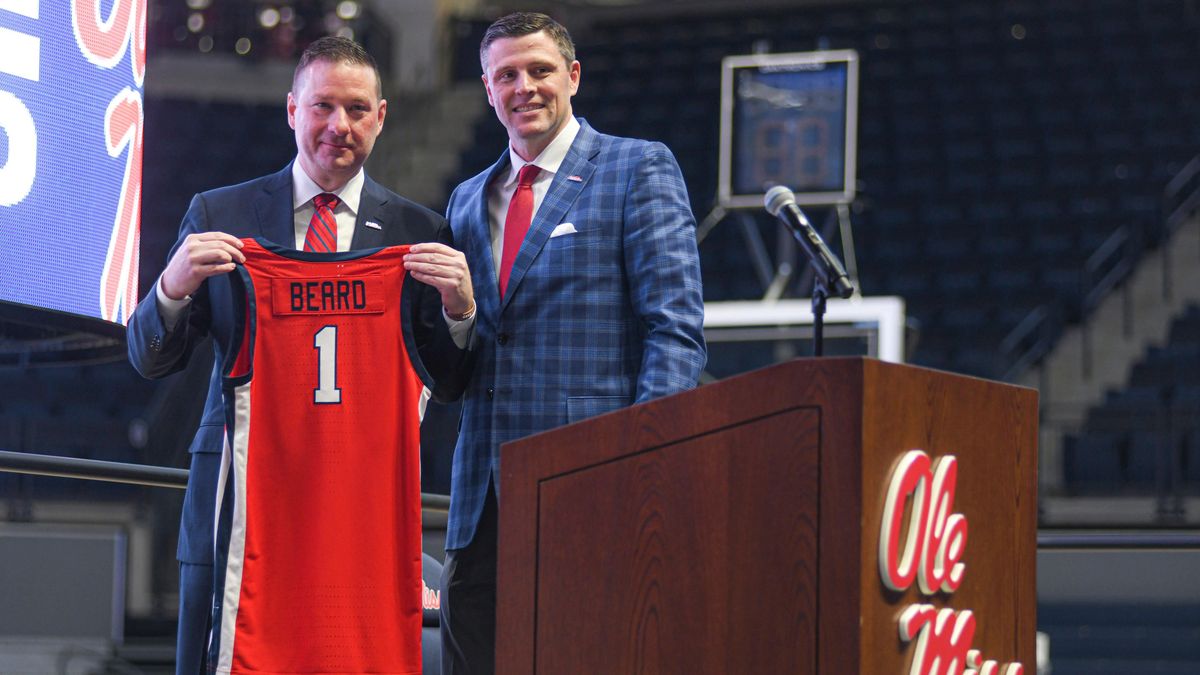 Chris Beard at his Ole Miss introductory press conference on Tuesday .