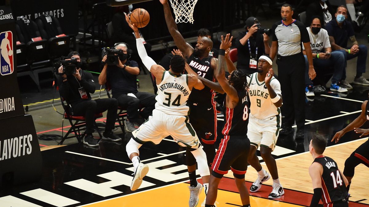 Giannis  Antetokounmpo and t he Bucks are the first team through to round two of the NBA playoffs.